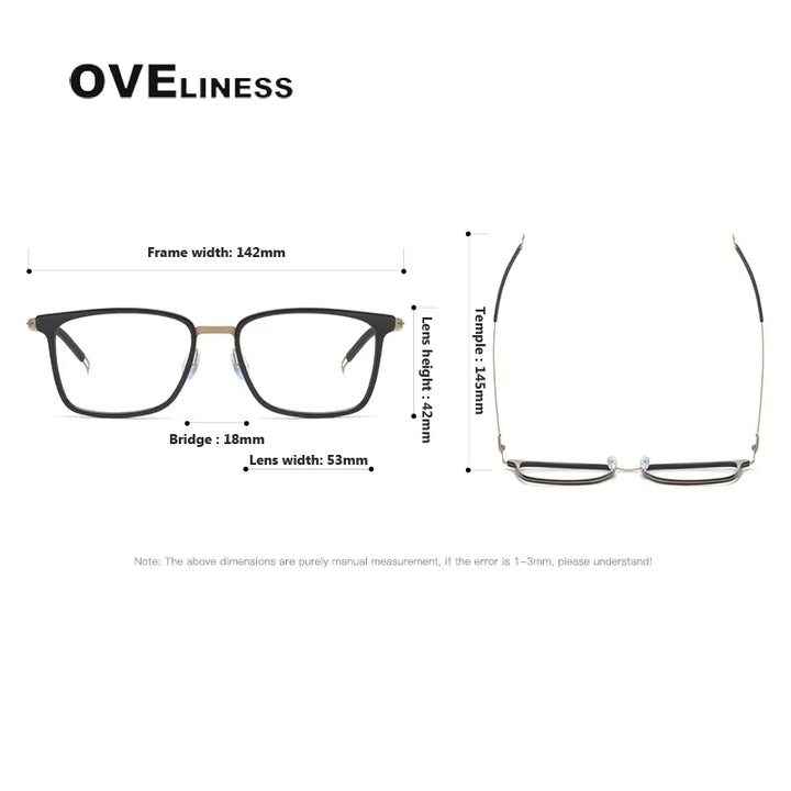 Oveliness Unisex Full Rim Square Acetate Titanium Eyeglasses 82005 Full Rim Oveliness