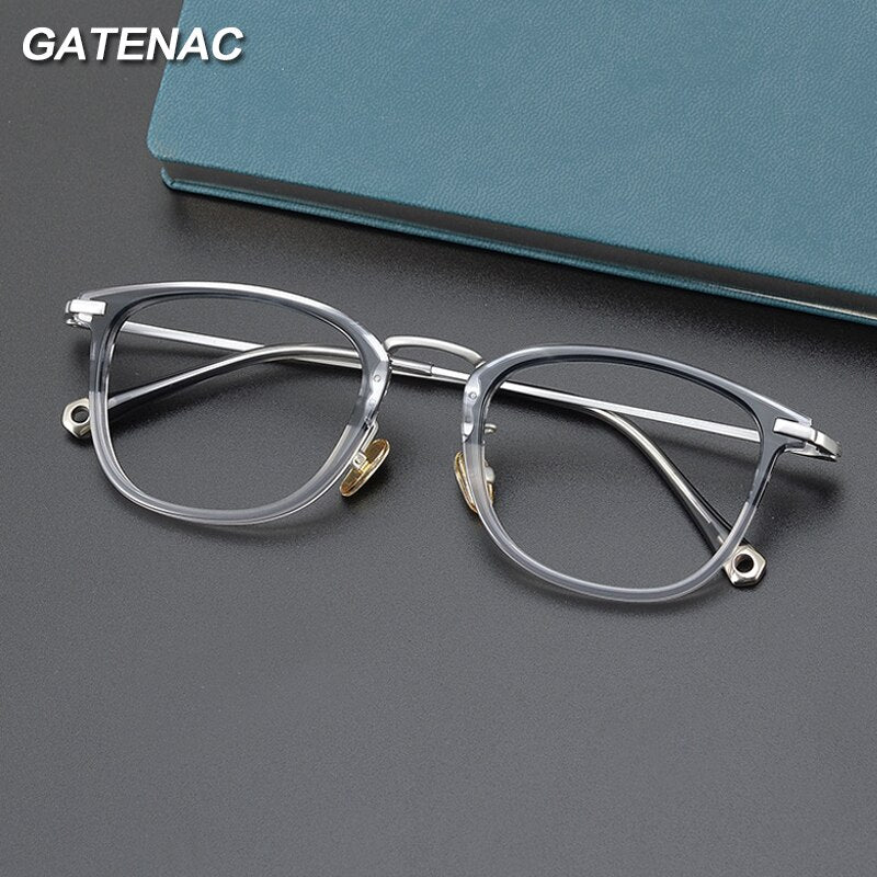 Gatenac Unisex Full Rim Round Square Acetate Titanium Eyeglasses Gxyj1032 Full Rim Gatenac