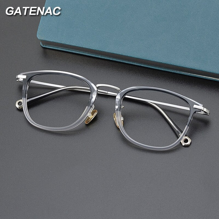 Gatenac Unisex Full Rim Round Square Acetate Titanium Eyeglasses Gxyj1032 Full Rim Gatenac