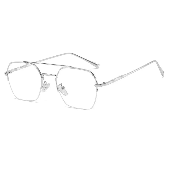 Kocolior Mens Semi Rim Double Bridge Square Alloy Eyeglasses 31752 Semi Rim Kocolior Sliver