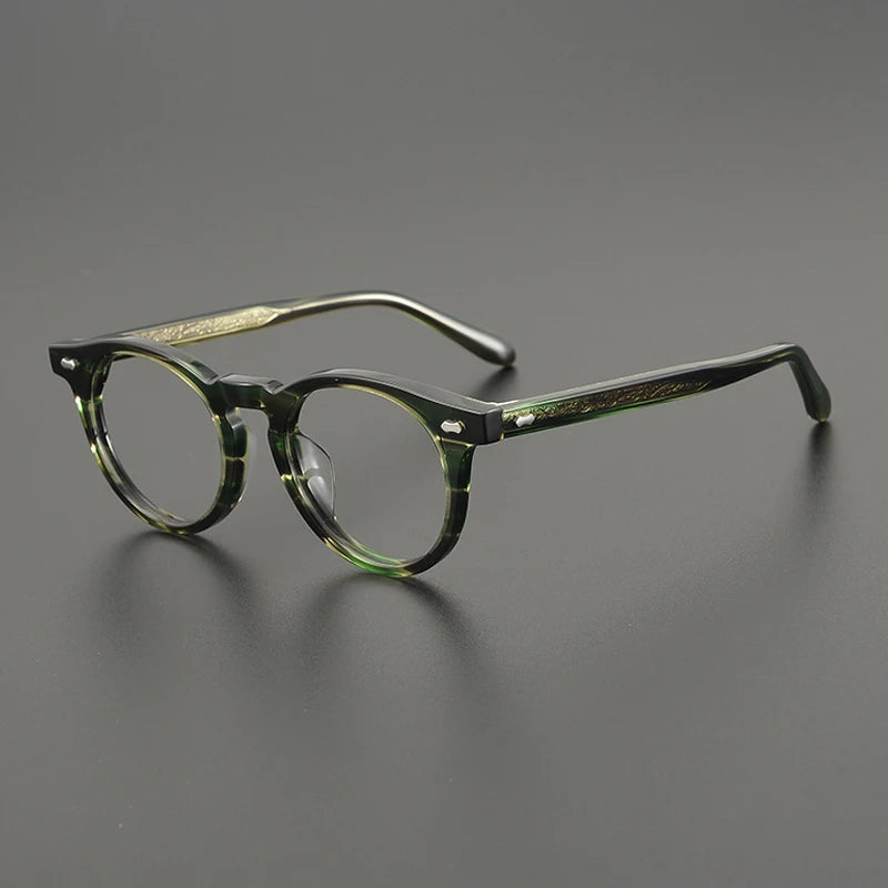 Gatenac Unisex Full Rim Round Acetate Eyeglasses Gxyj1166 Full Rim Gatenac Striped Green