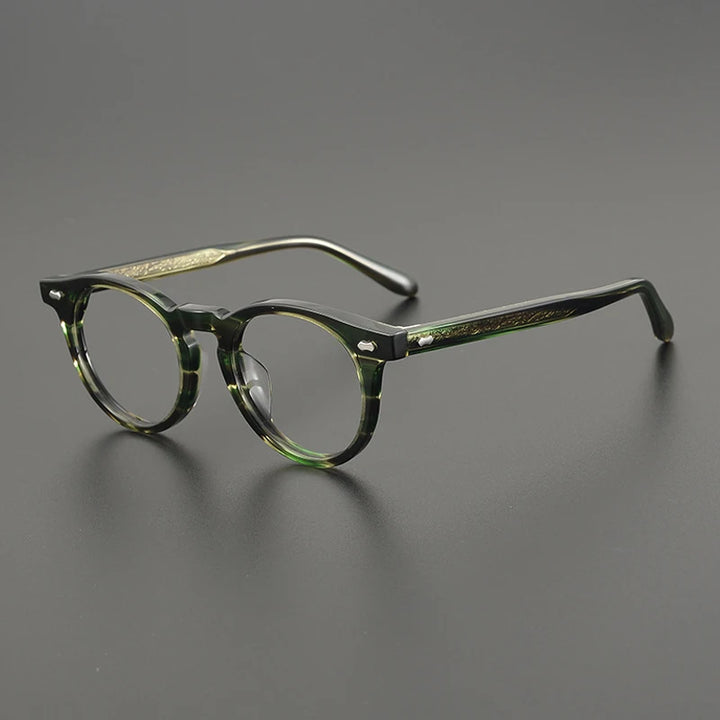 Gatenac Unisex Full Rim Round Acetate Eyeglasses Gxyj1166 Full Rim Gatenac Striped Green