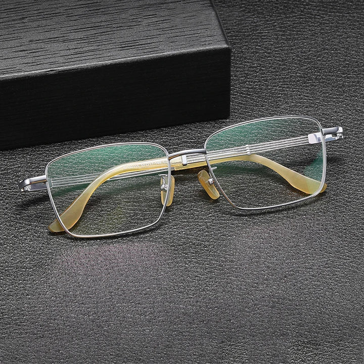 Gatenac Unisex Full Rim Square Titanium Horn Temple Eyeglasses Gxy1497 Full Rim Gatenac