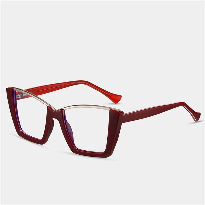 CCspace Women's Semi Rim Square Tr 90 Titanium Eyeglasses 57014 Semi Rim CCspace C2DarkRed