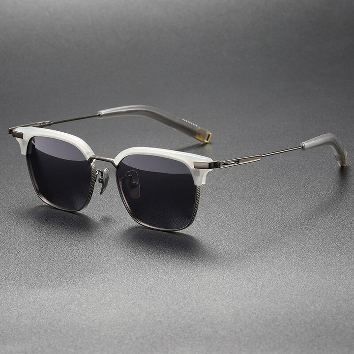 CCspace Men's Full Rim Square Titanium Acetate Polarized Sunglasses 56249 Sunglasses CCspace Sunglasses WhiteGrey 56249