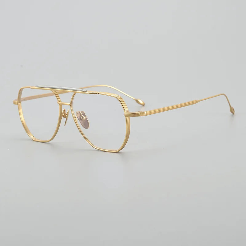 Black Mask Unisex Full Rim Oval Double Bridge Titanium Eyeglasses Jr39 Full Rim Black Mask Gold