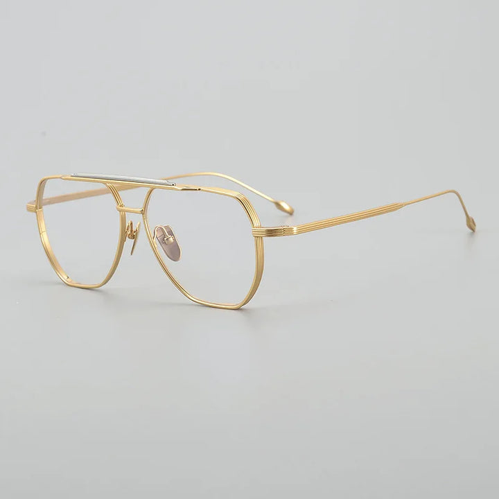 Black Mask Unisex Full Rim Oval Double Bridge Titanium Eyeglasses Jr39 Full Rim Black Mask Gold