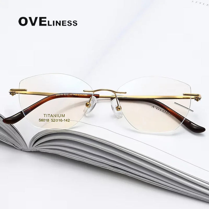 Oveliness Women's Rimless Polygon Titanium Eyeglasses 16018