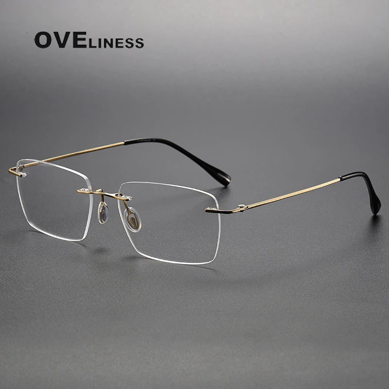 Oveliness Unisex Rimless Square Titanium Eyeglasses 80964 Rimless Oveliness gold