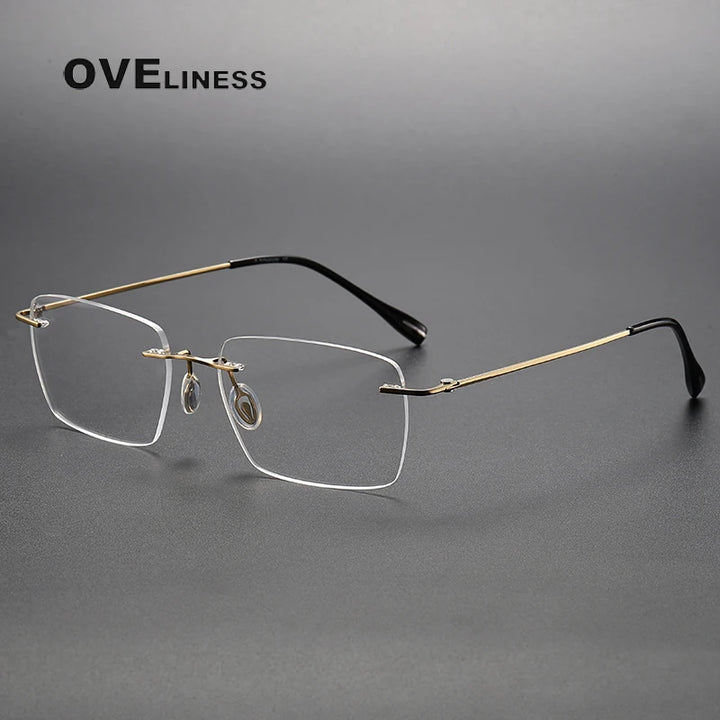 Oveliness Unisex Rimless Square Titanium Eyeglasses 80964 Rimless Oveliness gold