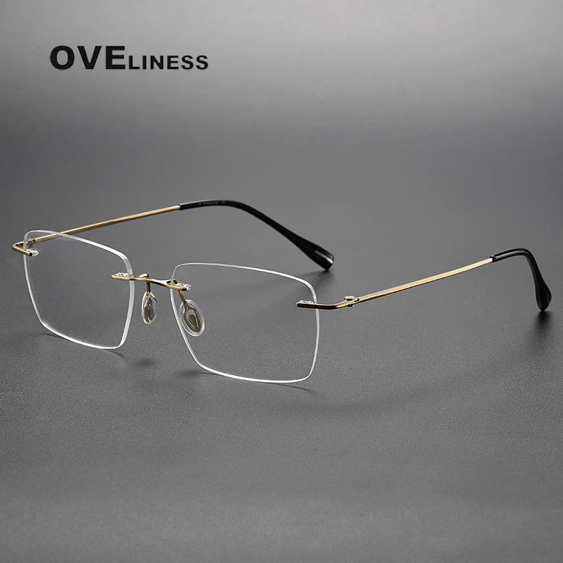 Oveliness Unisex Rimless Square Titanium Eyeglasses 80964 Rimless Oveliness gold  