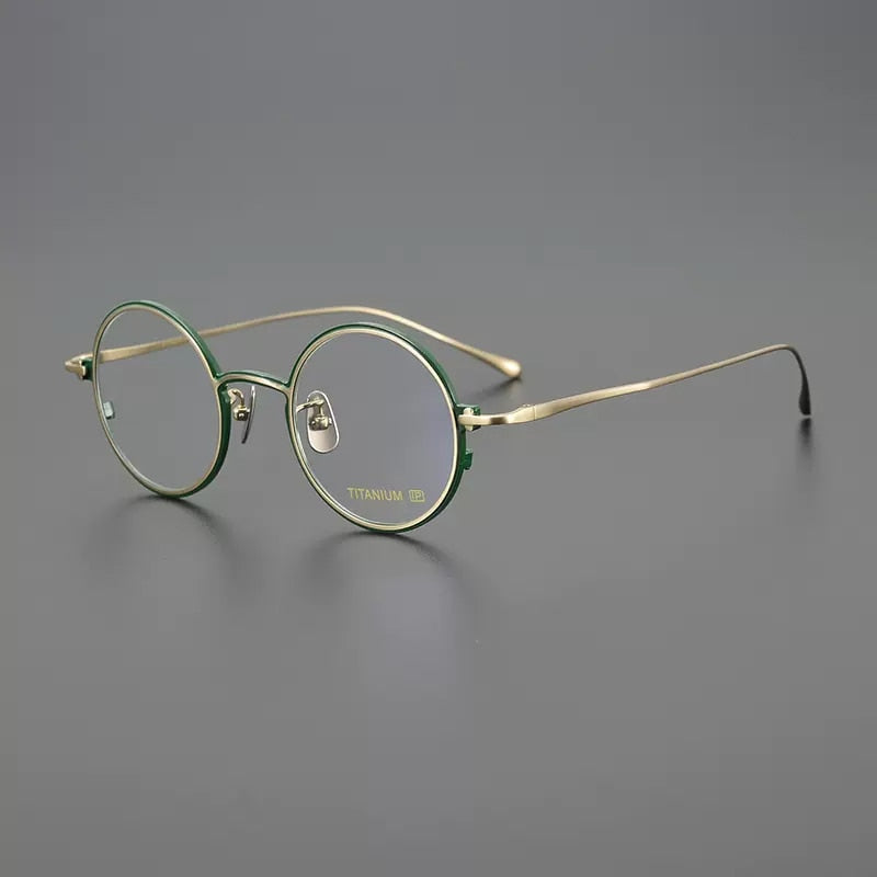 Gatenac Unisex Full Rim Round Titanium Eyeglasses Gxyj1096 Full Rim Gatenac Green Gold