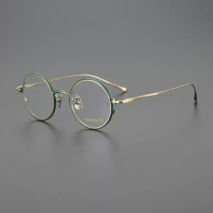 Gatenac Unisex Full Rim Round Titanium Eyeglasses Gxyj1096 Full Rim Gatenac Green Gold