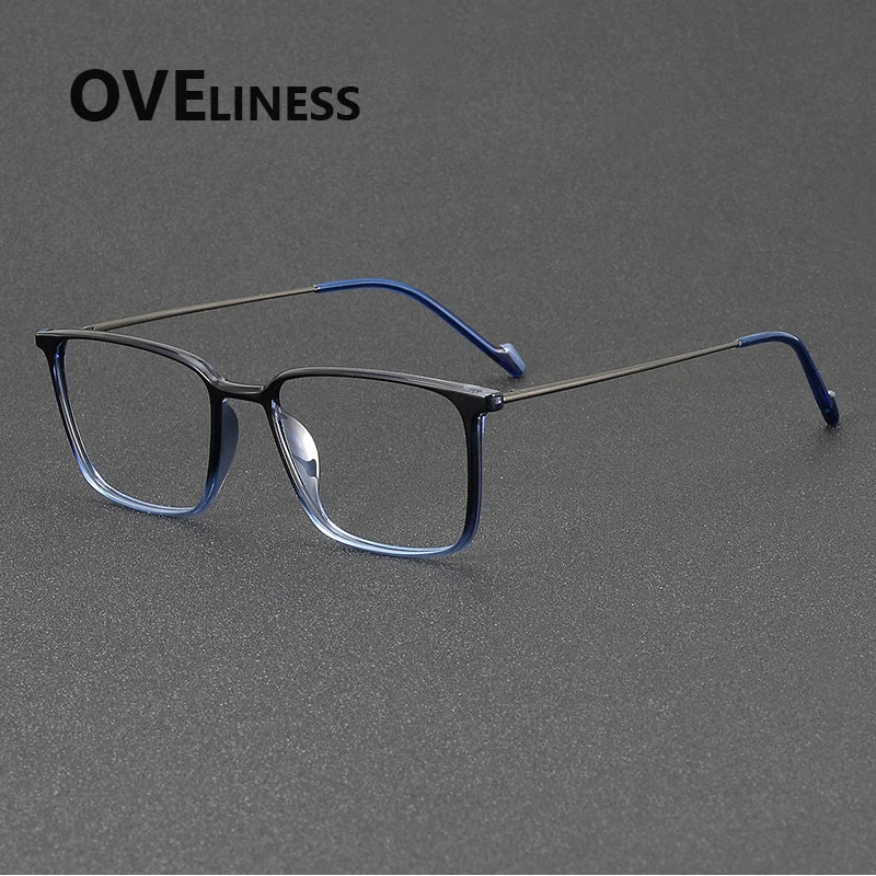 Oveliness Women's Full Rim Square Tr 90 Titanium Eyeglasses 92346 Full Rim Oveliness blue gun