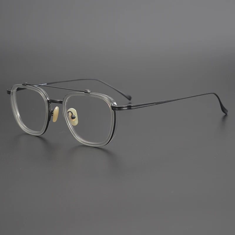 Black Mask Unisex Full Rim Double Bridge Titanium Square Acetate Eyeglasses 9025 Full Rim Black Mask Clear-Gray