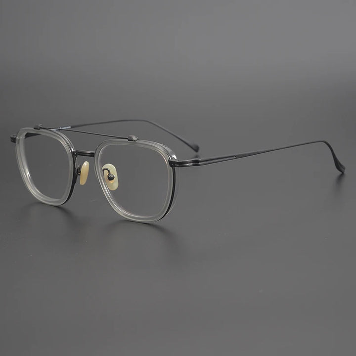 Black Mask Unisex Full Rim Double Bridge Titanium Square Acetate Eyeglasses 9025 Full Rim Black Mask Clear-Gray