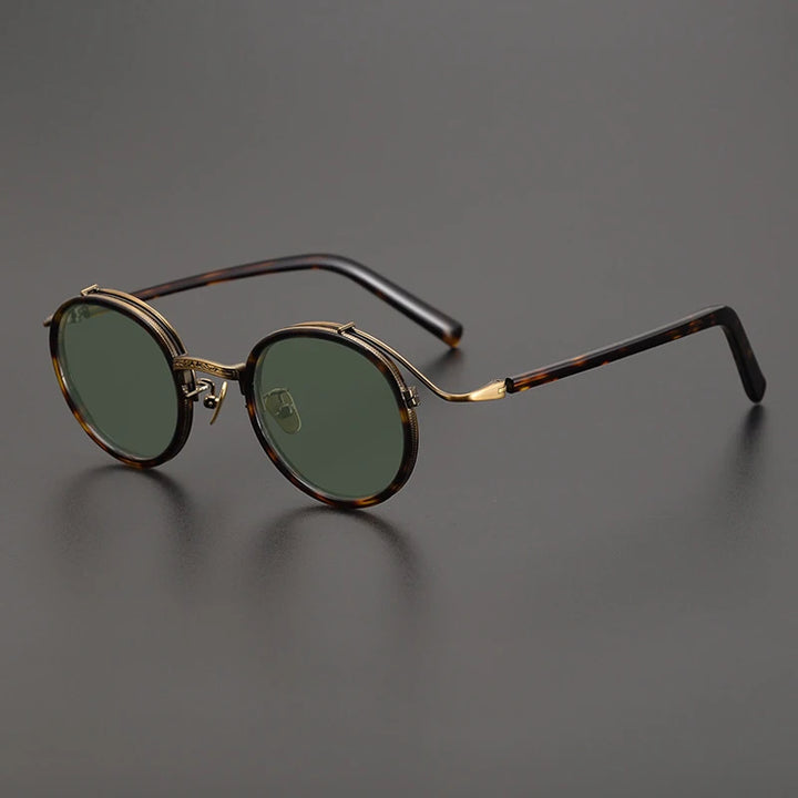 Gatenac Unisex Full Rim Round Polarized Acetate Titanium Sunglasses Mo12 Sunglasses Gatenac Tortoiseshell Green