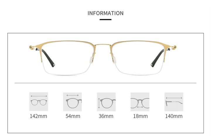Black Mask Unisex Semi Rim Square Screwless Titanium Eyeglasses 68203