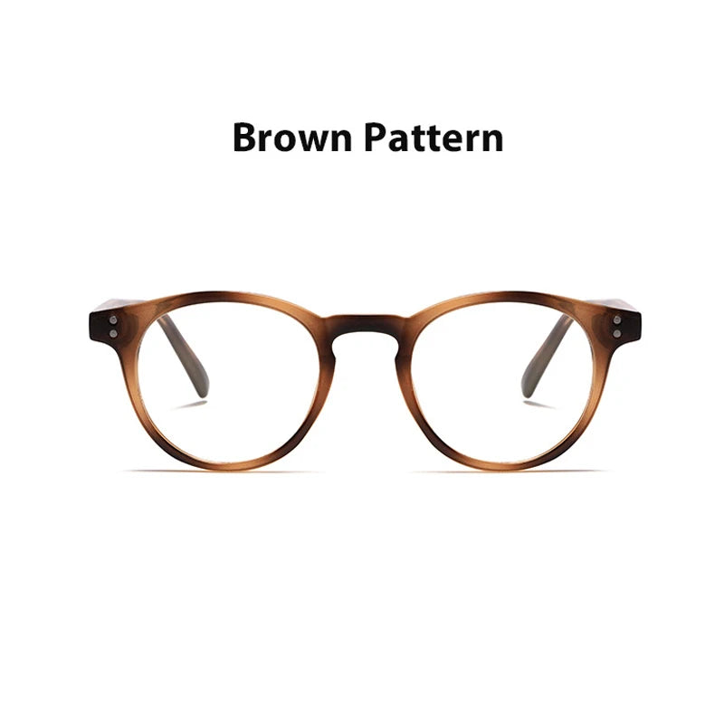 Kocolior Unisex Full Rim Round Acetate Hyperopic Reading Glasses 3313 Reading Glasses Kocolior Pattern Brown 0