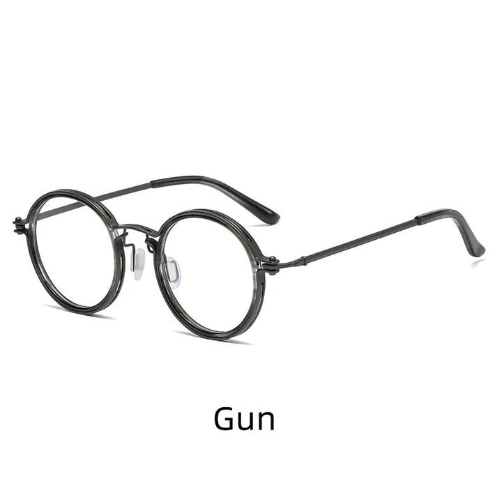 Kocolior Unisex Full Rim Round Acetate Alloy Hyperopic Reading Glasses 10749 Reading Glasses Kocolior Gun 0