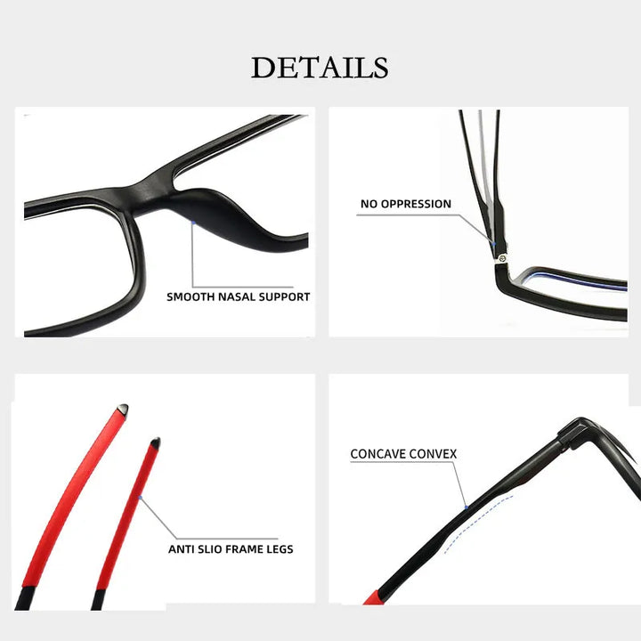 Kocolior Unisex Full Rim Square Tr 90 Aluminium Hyperopic Reading Glasses 5832 Reading Glasses Kocolior