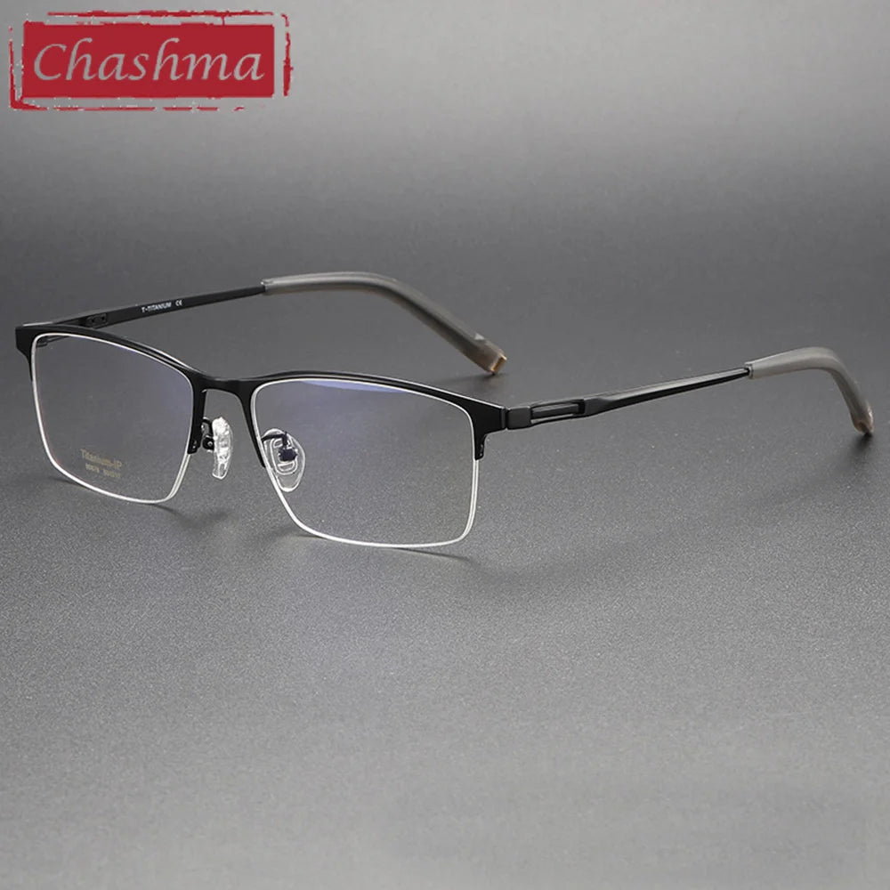 Chashma Men's Semi Rim Square Titanium Reading Glasses 980879 Reading Glasses Chashma Black Progressive 1.67|Anti Blue Ray + Photo Grey