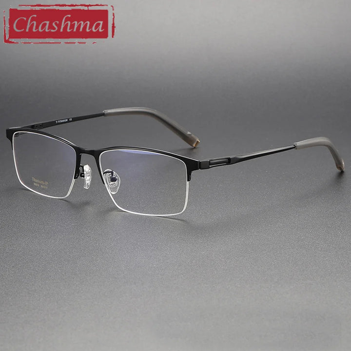 Chashma Men's Semi Rim Square Titanium Reading Glasses 980879 Reading Glasses Chashma Black Progressive 1.67|Anti Blue Ray + Photo Grey