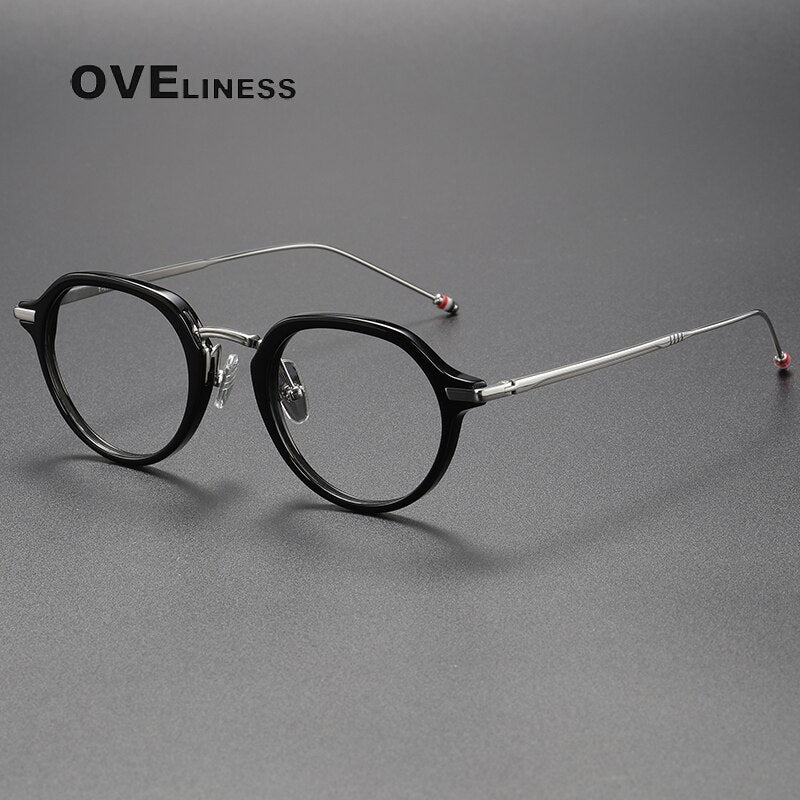 Oveliness Unisex Full Rim Polygon Acetate Titanium Eyeglasses Tbx421 Full Rim Oveliness black silver