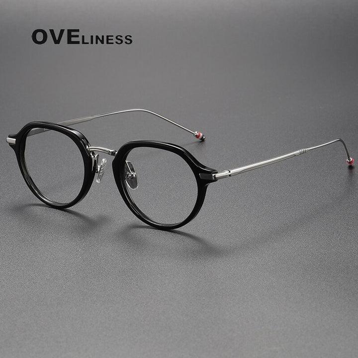 Oveliness Unisex Full Rim Polygon Acetate Titanium Eyeglasses Tbx421 Full Rim Oveliness black silver