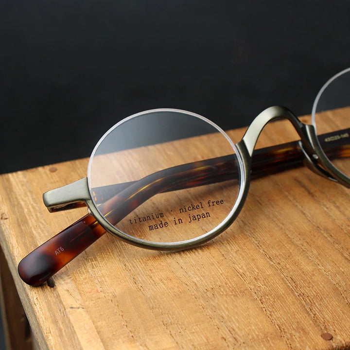 Black Mask Unisex Semi Rim Titanium Small Round Eyeglasses N80 Semi Rim Black Mask