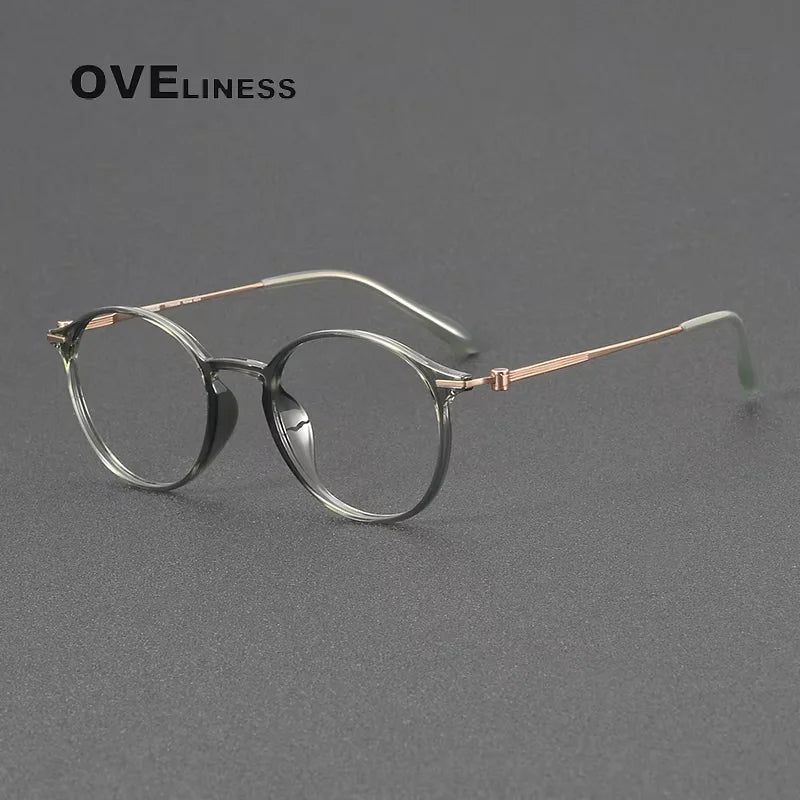 Oveliness Women's Full Rim Round Acetate Titanium Eyeglasses 8668