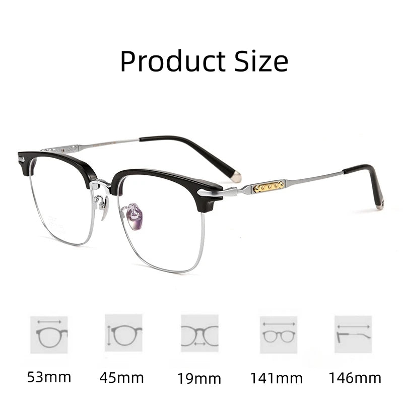Hdcrafter Men's Full Rim Square Titanium Acetate Eyeglasses J0063t Full Rim Hdcrafter Eyeglasses