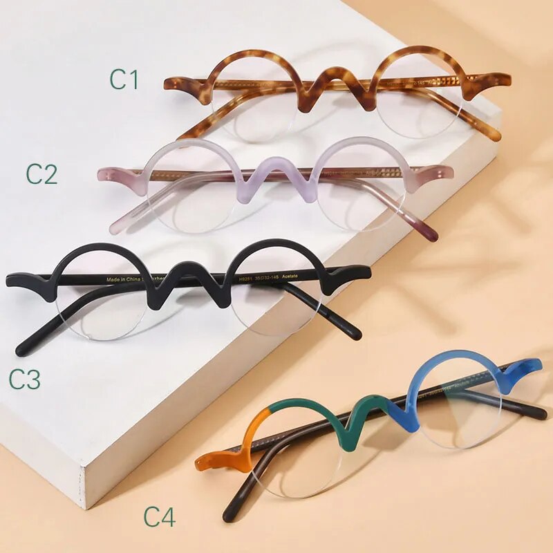 Yujo Unisex Semi Rim Small Round Acetate Eyeglasses 35mm Semi Rim Yujo