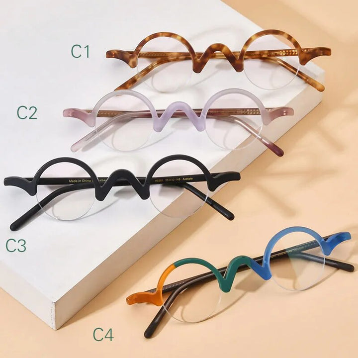 Yujo Unisex Semi Rim Small Round Acetate Eyeglasses 35mm Semi Rim Yujo