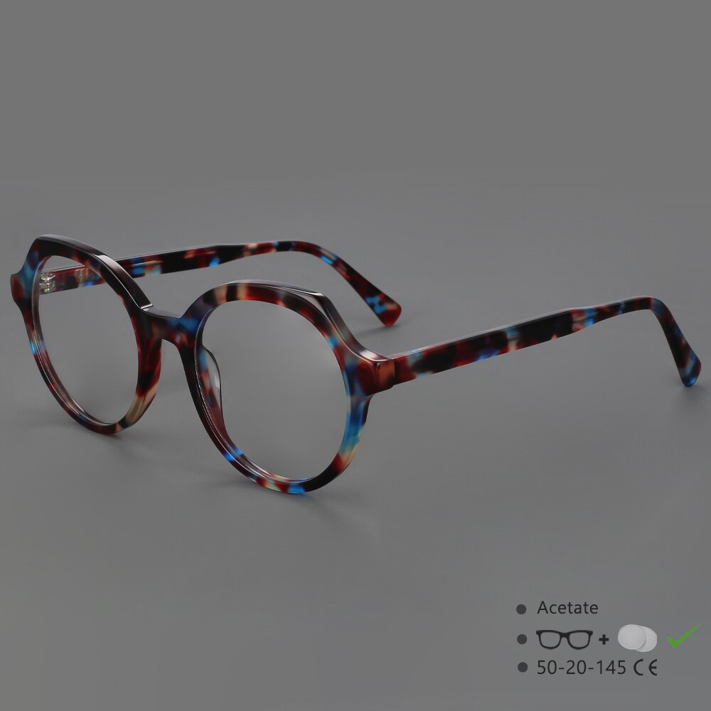 CCspace Unisex Full Rim Irregular Round Acetate Eyeglasses 55911 Full Rim CCspace TortoiseshellBlue China