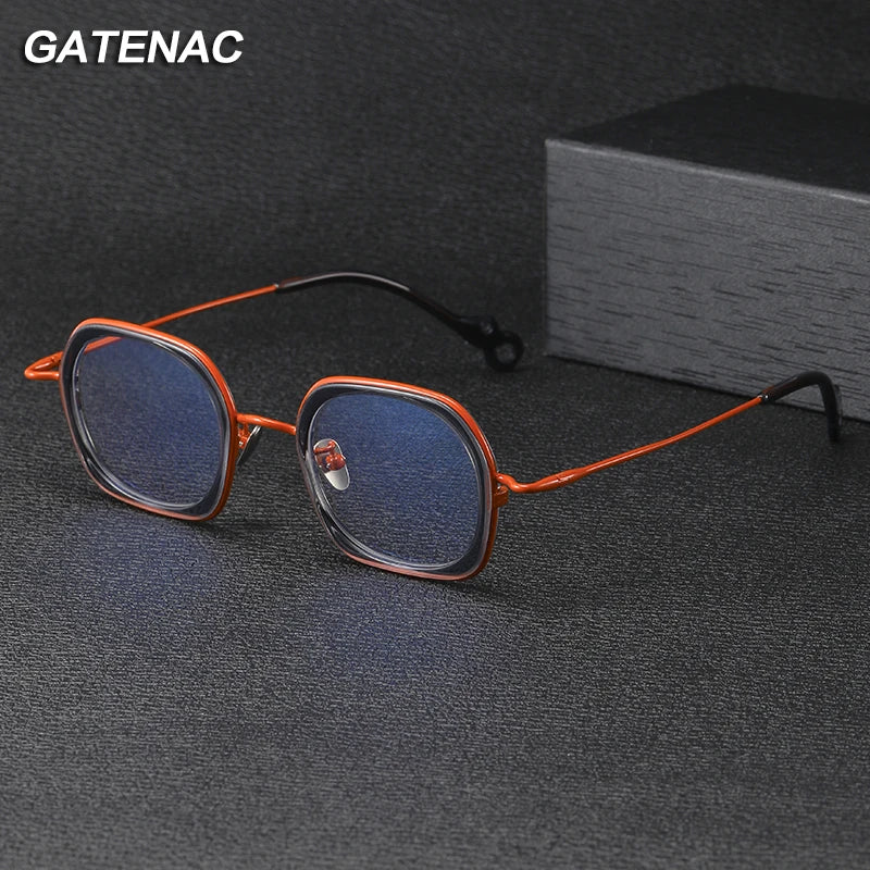 Gatenac Unisex Full Rim Square Acetate Titanium Eyeglasses Gxyj1159 Full Rim Gatenac