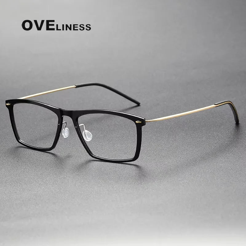 Oveliness Unisex Full Rim Square Acetate Titanium Eyeglasses 6533 Full Rim Oveliness s black gold