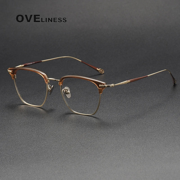 Oveliness Unisex Full Rim Square Acetate Titanium Eyeglasses 80900 Full Rim Oveliness tea gold  