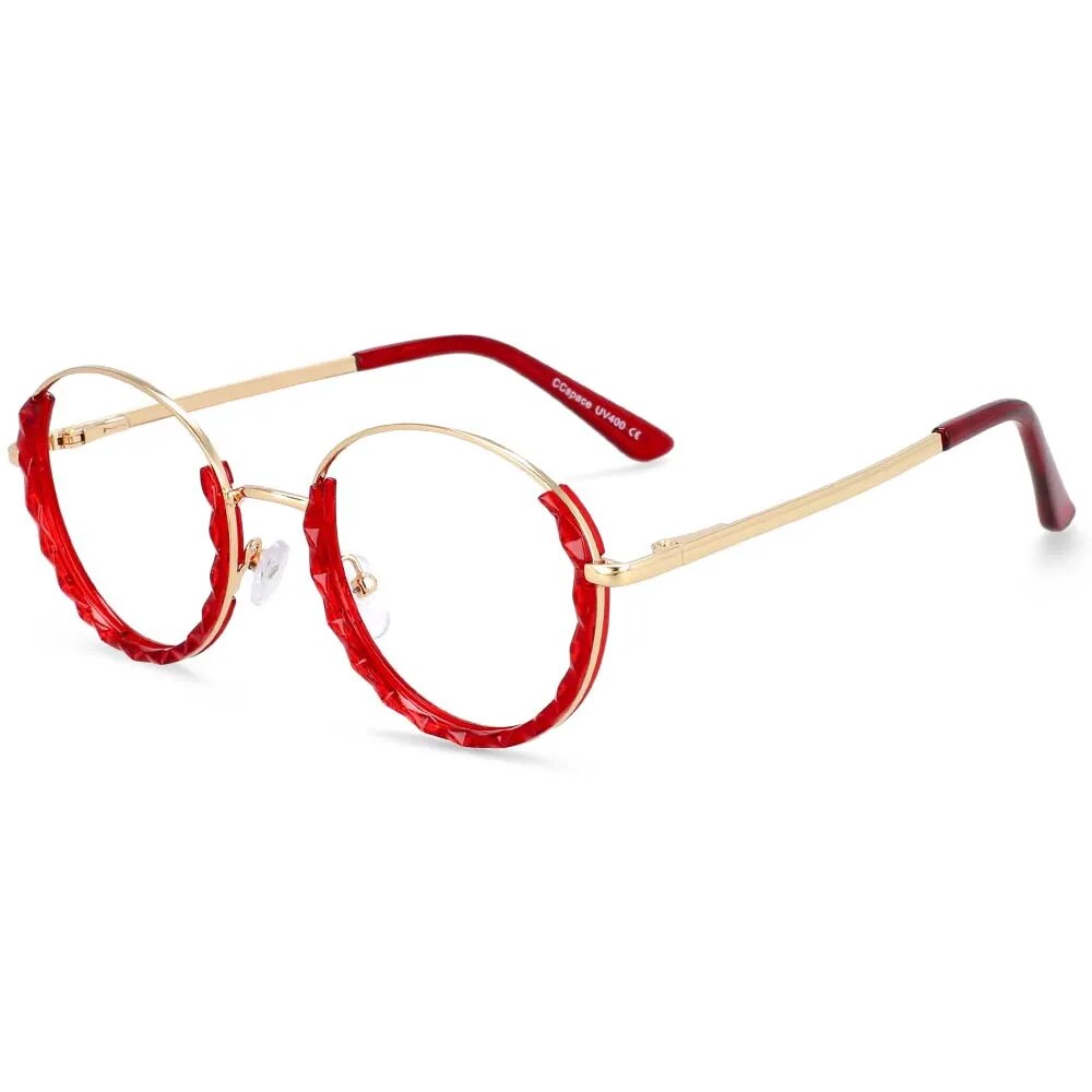CCspace Women's Full Rim Round Hyperopic Alloy  Reading Glasses R51012 Reading Glasses CCspace Red China 0