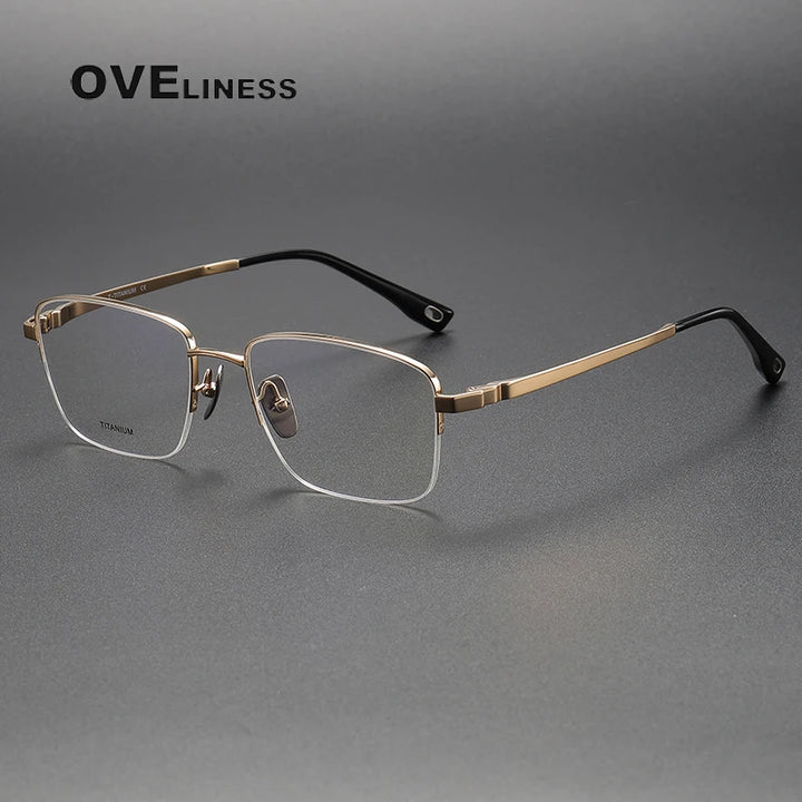 Oveliness Men's Semi Rim Square Titanium Eyeglasses 80930 Semi Rim Oveliness gold  