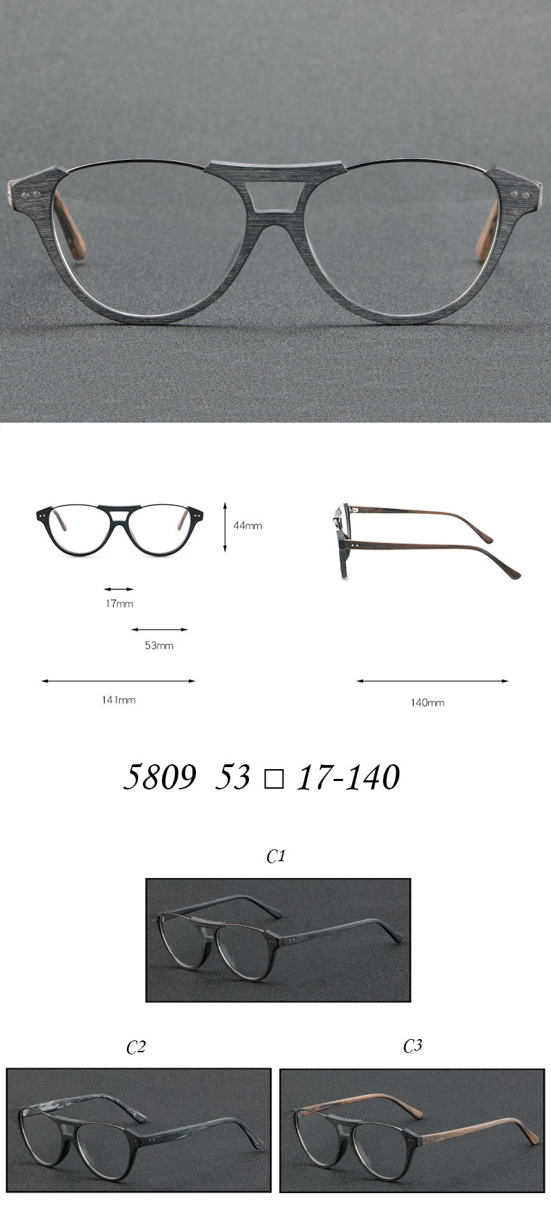 Cubojue Unisex Full Rim Round Wood Acetate Alloy Myopic Reading Glasses 5809 Reading Glasses Cubojue   