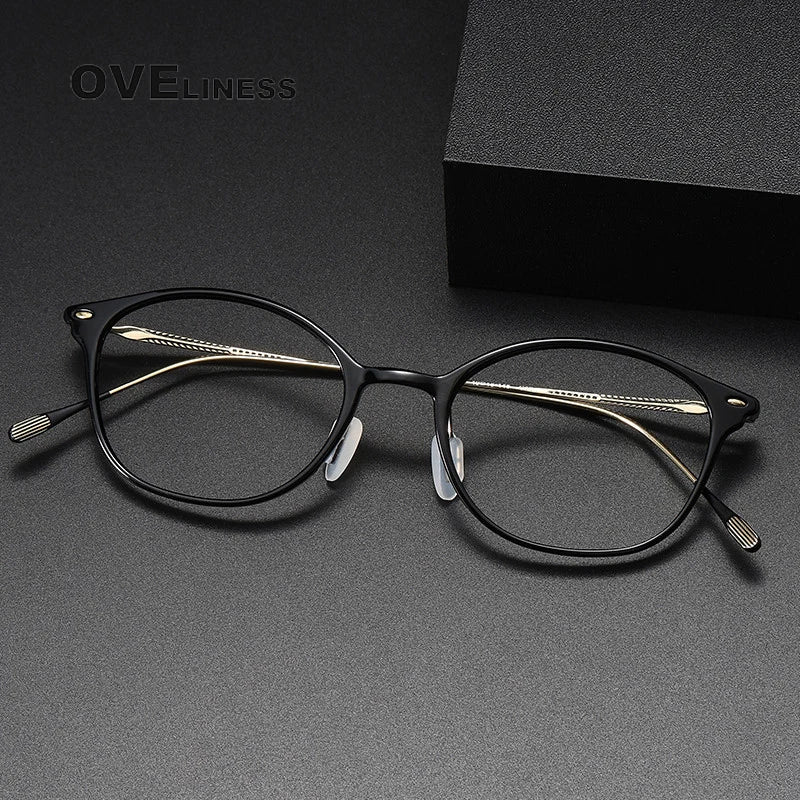 Oveliness Unisex Full Rim Square Acetate Titanium Eyeglasses 8654 Full Rim Oveliness