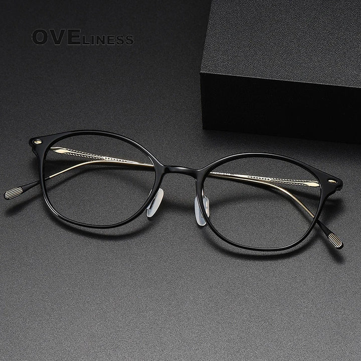 Oveliness Unisex Full Rim Square Acetate Titanium Eyeglasses 8654 Full Rim Oveliness