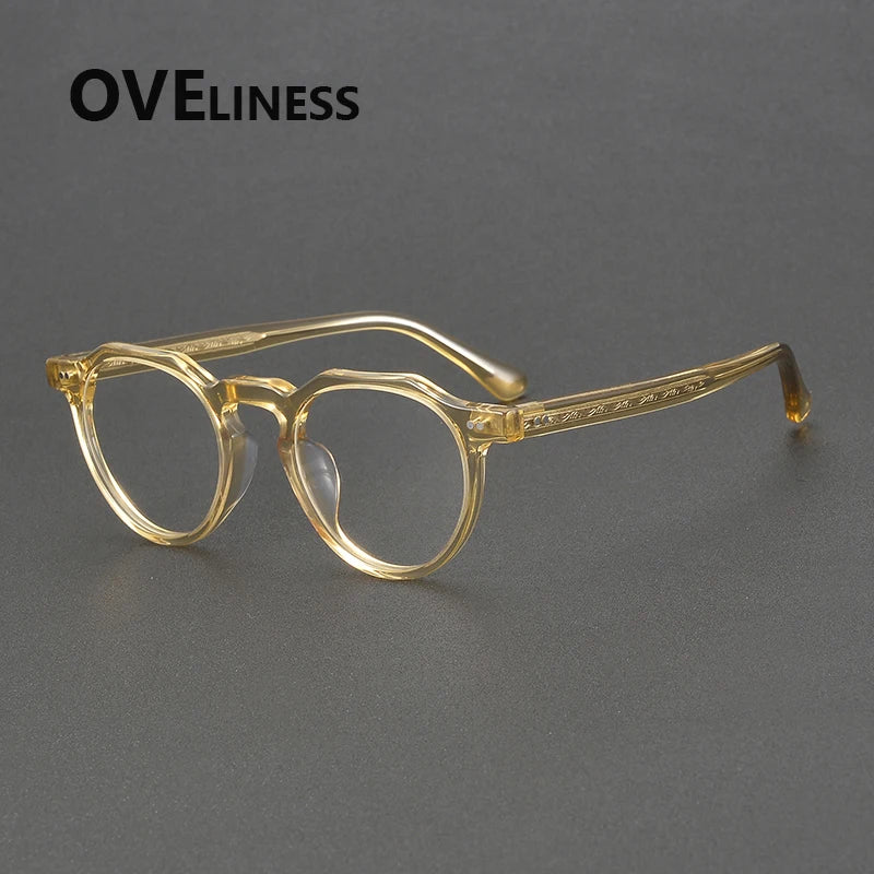 Oveliness Unisex Full Rim Flat Top Round Acetate Eyeglasses 88097 Full Rim Oveliness champagne