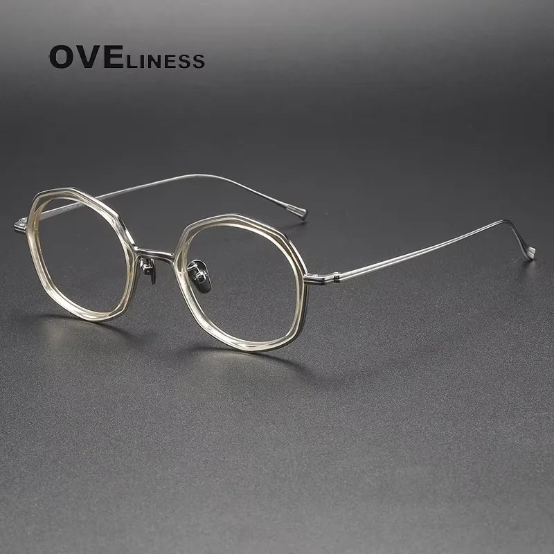 Oveliness Unisex Full Rim Polygon Titanium Acetate Eyeglasses 21135 Full Rim Oveliness champagne