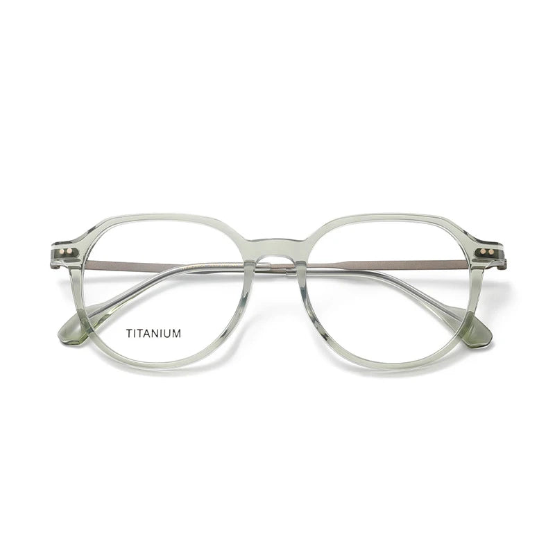 Nobler Unisex Full Rim Flat Top Round Acetate Titanium Eyeglasses 39698
