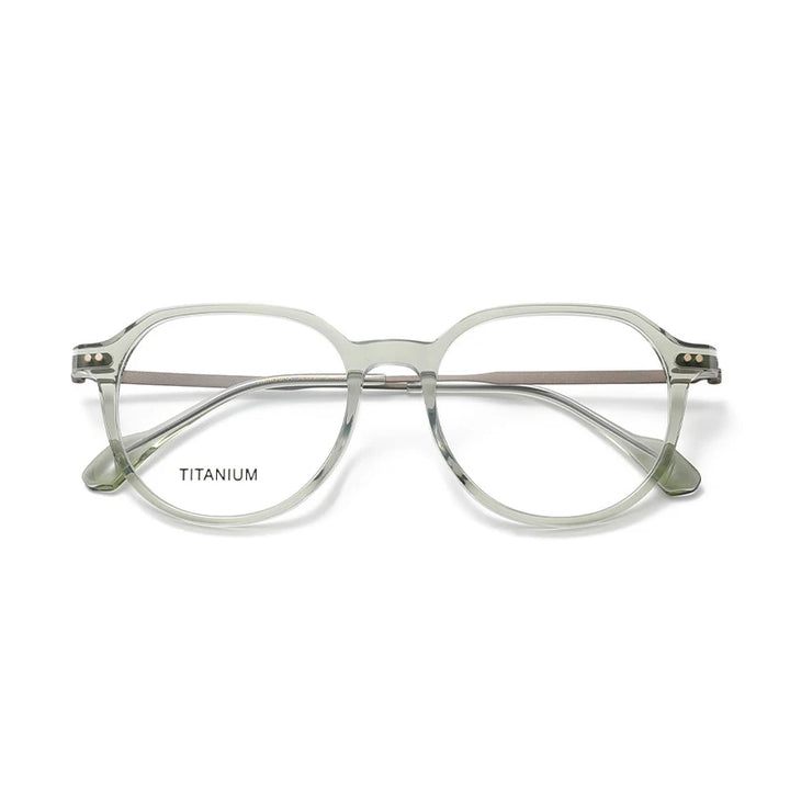 Nobler Unisex Full Rim Flat Top Round Acetate Titanium Eyeglasses 39698