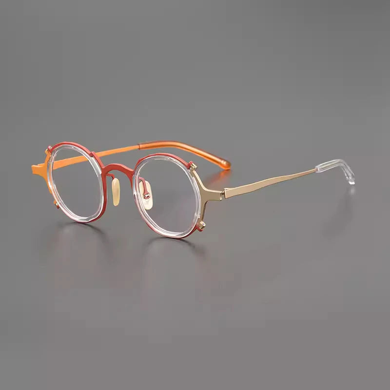 Gatenac Unisex Full Rim Round Titanium Eyeglasses Gxyj1213 Full Rim Gatenac Gold