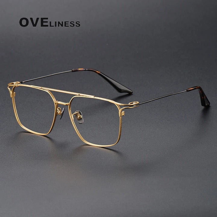 Oveliness Unisex Full Rim Square Double Bridge Titanium Eyeglasses 81000 Full Rim Oveliness gold