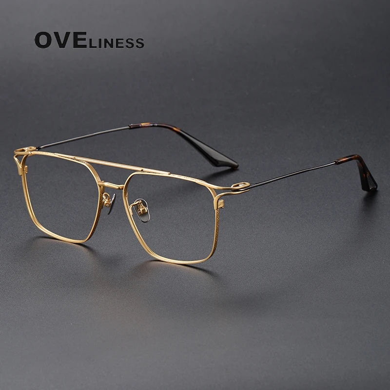 Oveliness Unisex Full Rim Square Double Bridge Titanium Eyeglasses 81000 Full Rim Oveliness gold  